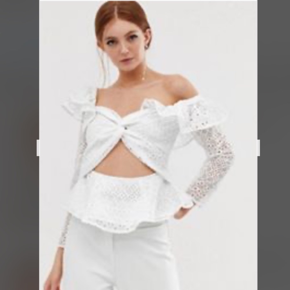 ASOS White Lace Off Shoulder Cutout Blouse - Sz 14